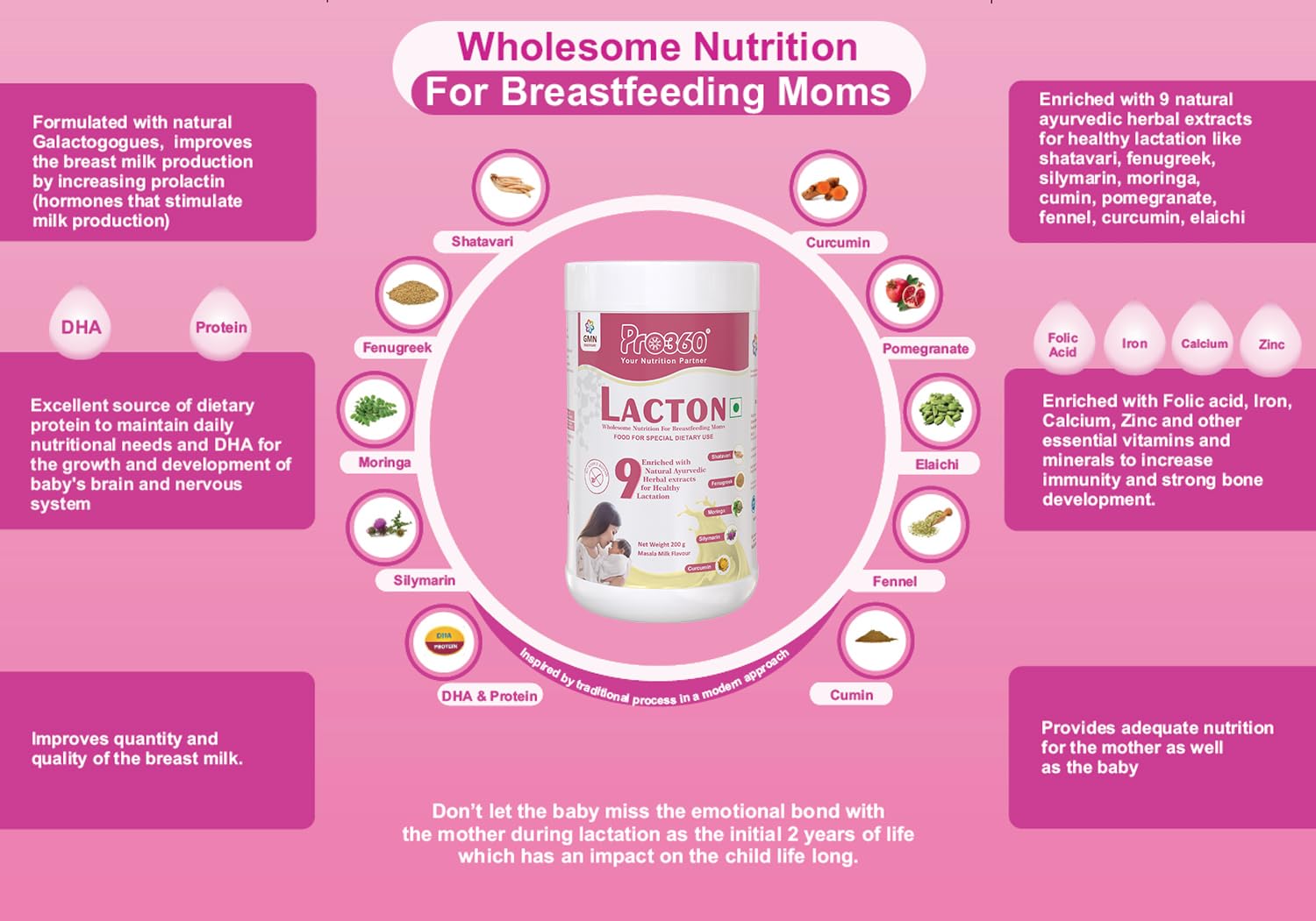 Pro360 Lacton Lactation Support Protein Supplement Powder - 200 gms